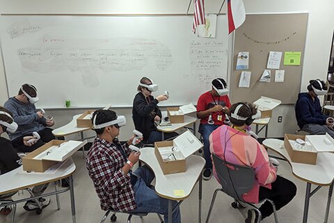 Students use virtual reality headsets in Texas classroom