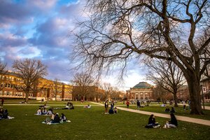 Campus - Main Quad - Spring - Season - Students - Foellinger Auditorium - Davenport Hall - Literatures, Cultures & Linguistics Building - Lincoln Hall