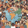 Abstract image of globe surrounded by people